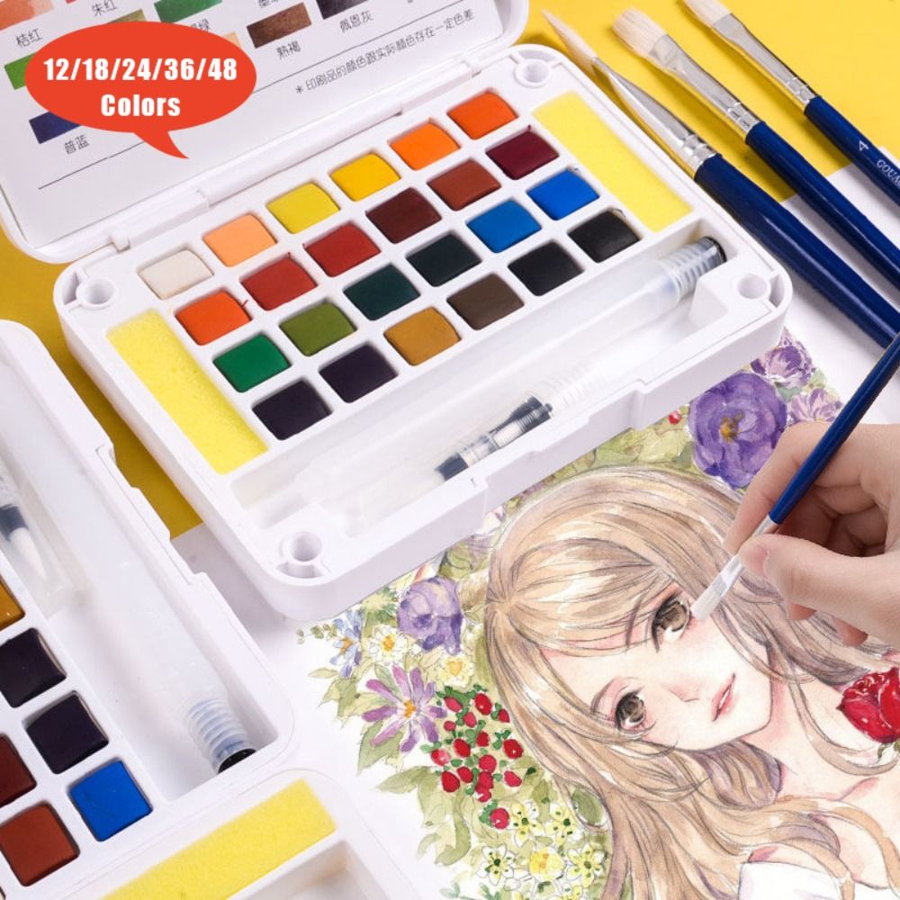 Watercolor Paint Set Solid Pigment - Профессиональный набор акварельных красок с кистью-флаконом,