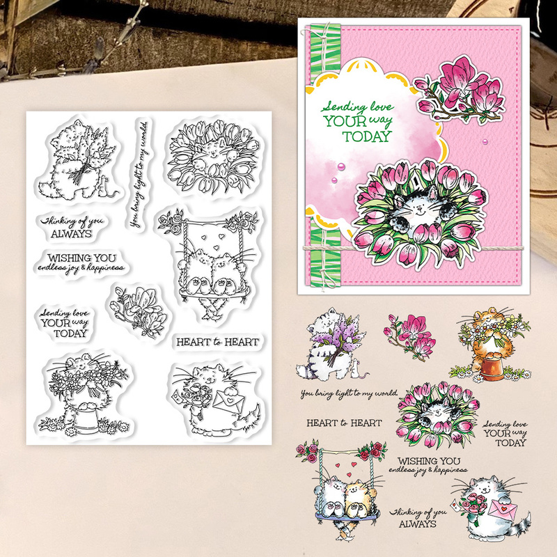 Clear Silicone Stamps For Card Making - Прозрачный штамп Suncraft с милыми котиками
