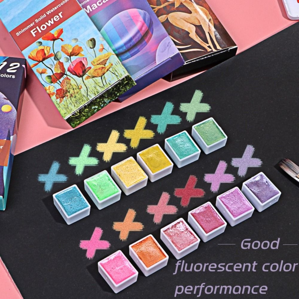 Watercolor Paint Set Solid Pigment - Портативный однотонный набор акварельных красок, 6/12