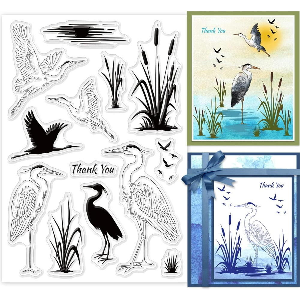 Clear Silicone Stamps For Card Making - Прозрачные штампы «Чепля», силуэт мокрых леса,