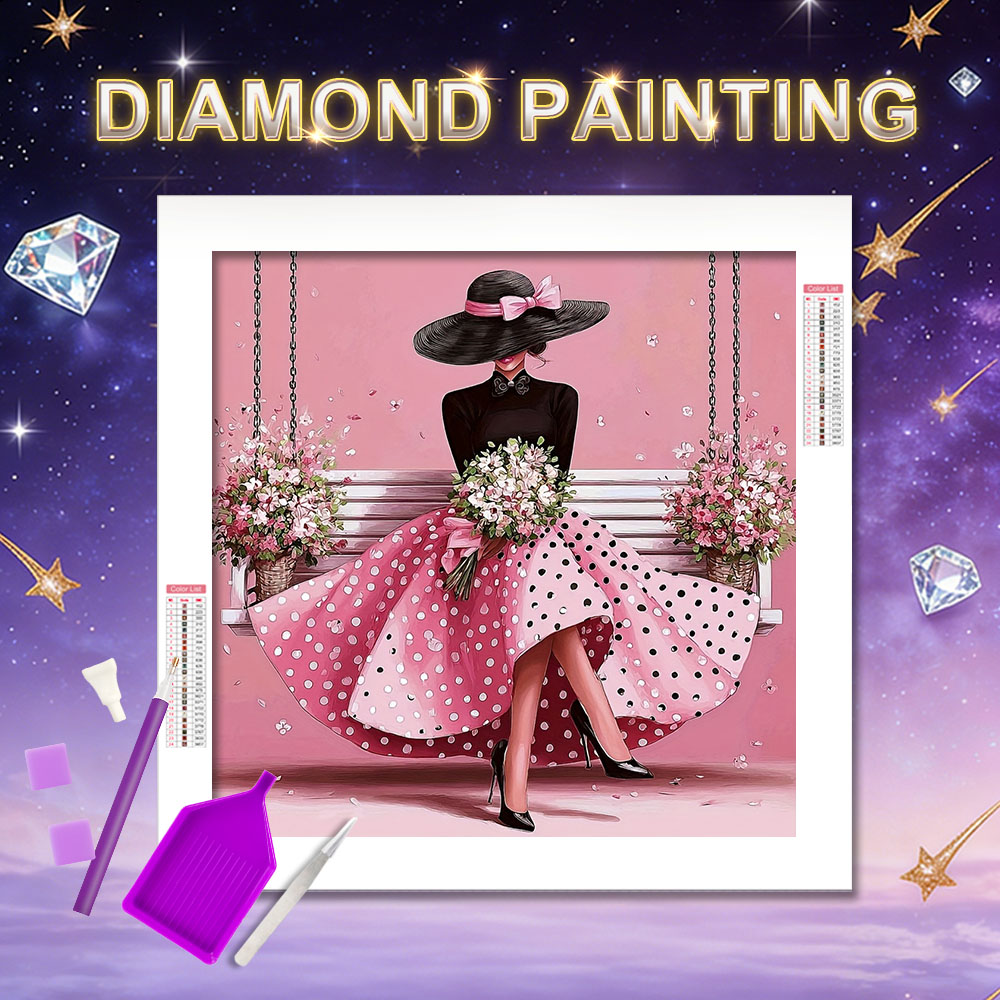 5D Diamond Painting Kit Full Drill - Алмазная мозаика HUACAN: Женский портрет, цветок