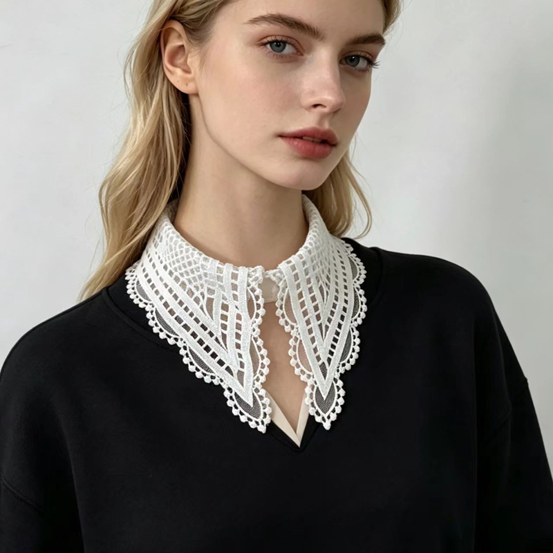 Embroidery - Женский белый съемный воротник с рюшами,